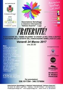 FRATERNITE’! – CENA a Buffet presso Ristorante ALA D’ORO – C.so Matteotti, 56 – LUGO – venerdì 24 marzo 2017 ore 20,30