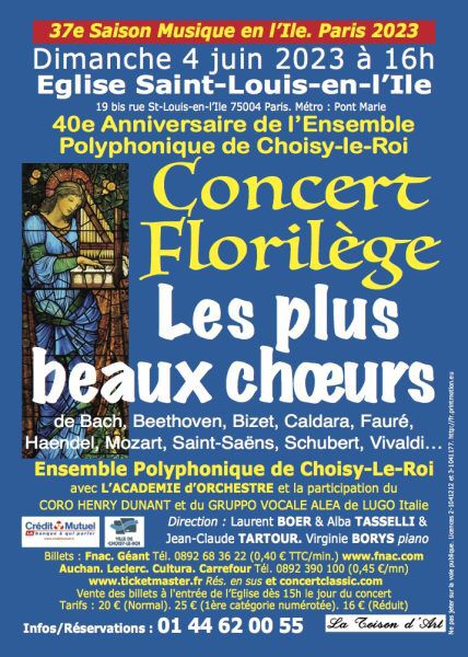 IL CORO HENRY DUNANT-ALEA IN FRANCIA – 4 GIUGNO 2023 – CONCERT FLORILEGE –  Eglise Saint-Louis-en-l’Ile – Paris